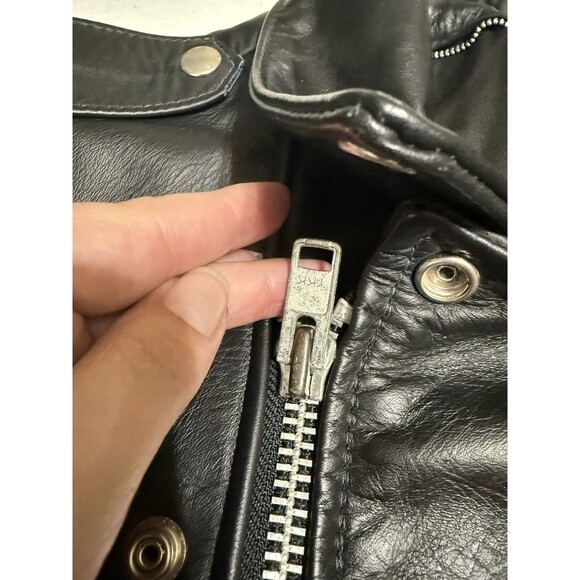 VTG Men’s Leathercraft Motorocycle Motto Jacket Size 44 YKK Zipper Biker Punk - Picture 14 of 16